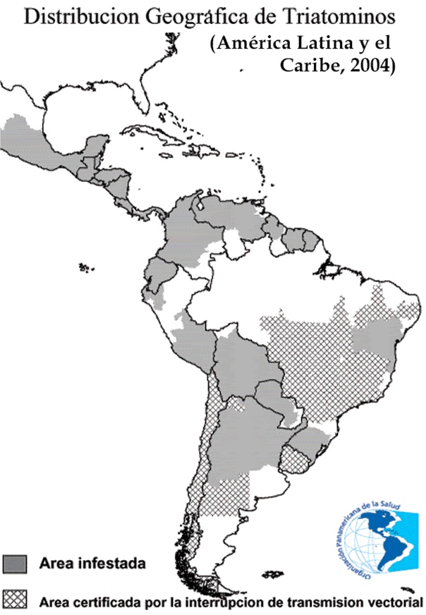mapa de distribuci�n geogr�fica del mal de chagas